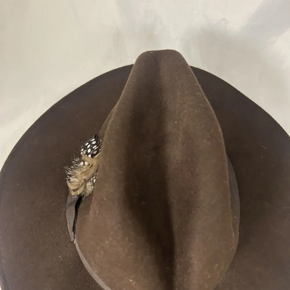 LAUREN Ralph Lauren Feather Embellished Wool Hat Brown Size Medium
